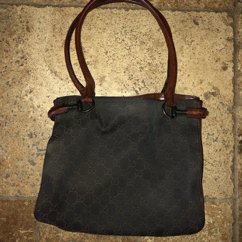 Authentic Gucci handbag w brown leather trim
